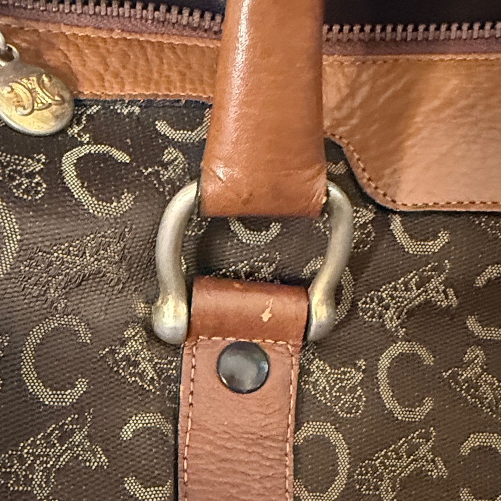 Vintage Celine Brown Monogram Tote Bag with Tan Leather Accents - Picture 4 of 12